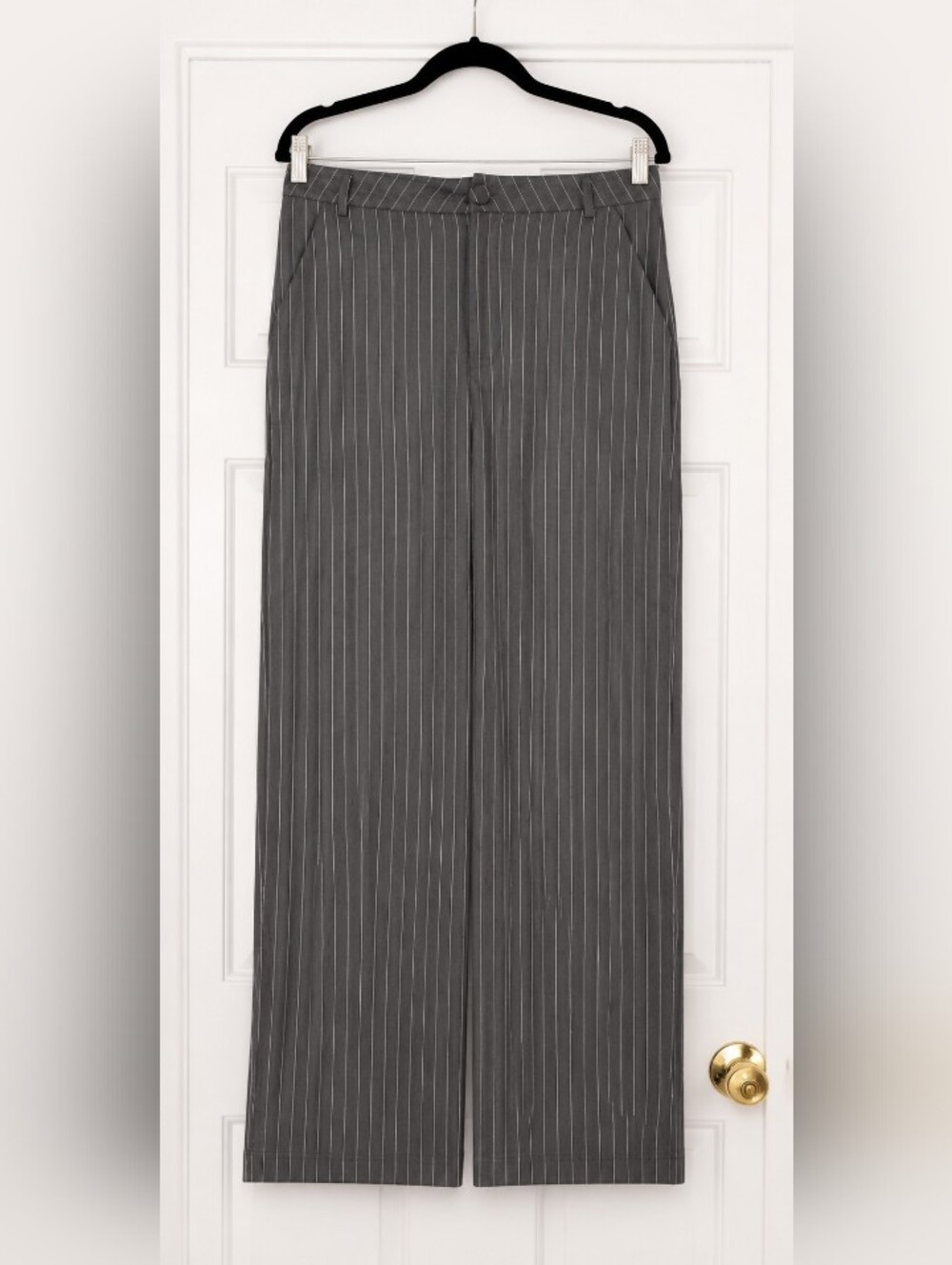 90s Style Pinstripe Business Casual Pants Grey With White Stripes Size 11/13
